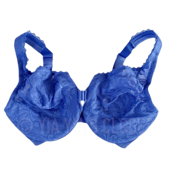 Glamorise 34F Women's Elegance 9245 Front-Close Stretch-Lace Wonderwire Bra Blue - Picture 5 of 16